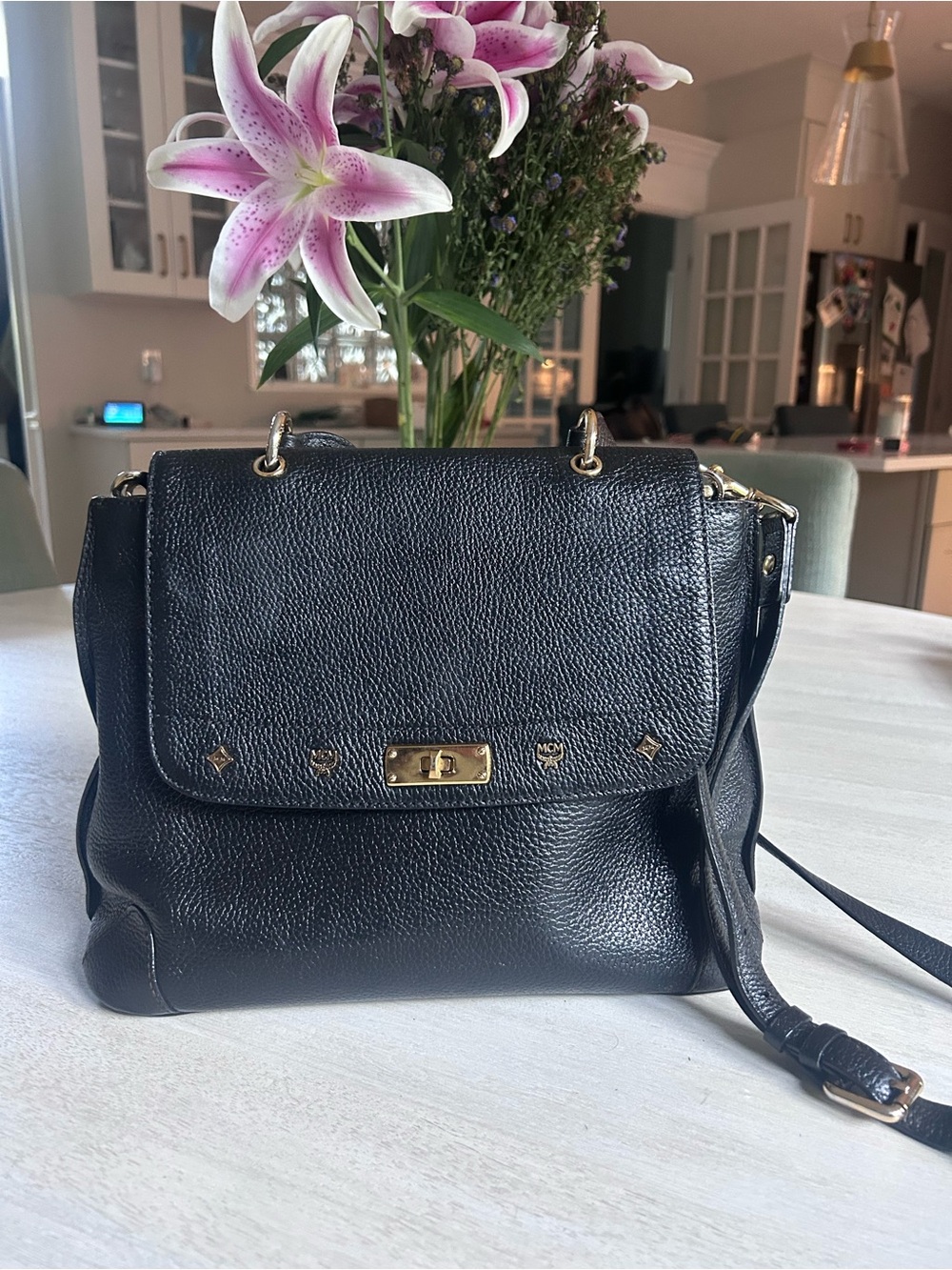 MCM Black Pebbled Leather Crossbody Bag EUC